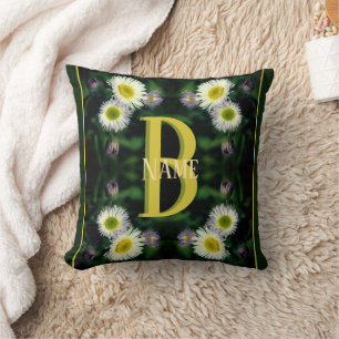 Custom Monogram Your Initial Name Daisy Art Cushion