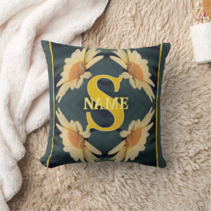 Custom Monogram Your Initial Name Daisy Art Cushion