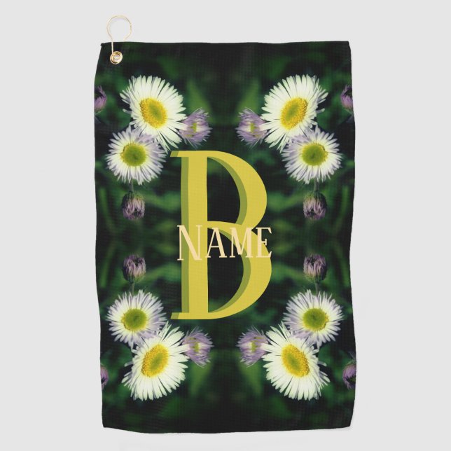 Custom Monogram Your Initial Name Daisy Art Golf Towel (Front)