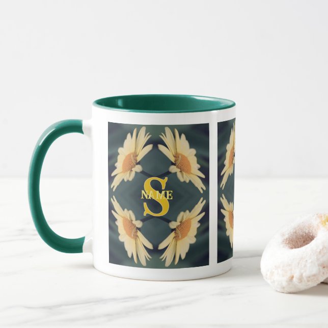 Custom Monogram Your Initial Name Daisy Art Mug (With Donut)