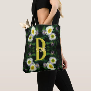 Custom Monogram Your Initial Name Daisy Art Tote Bag