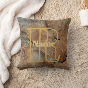 Custom Monogram Your Initial Name Granite Rock Cushion