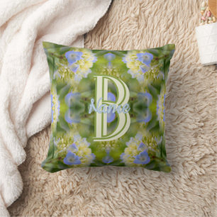 Custom Monogram Your Initial Name Hydrangea Flower Cushion