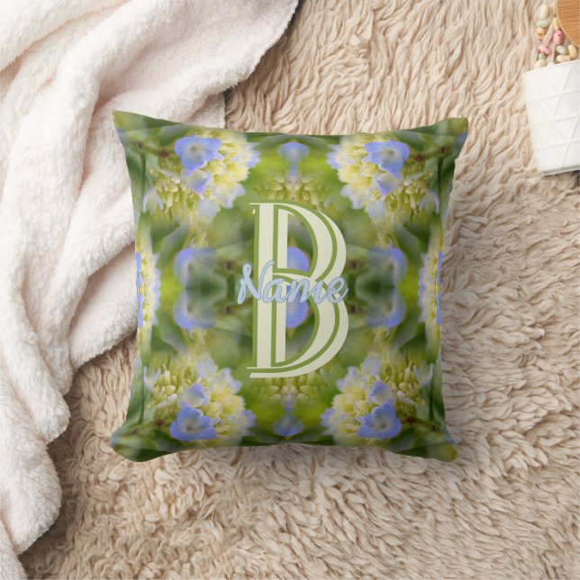 Custom Monogram Your Initial Name Hydrangea Flower Cushion (Blanket)