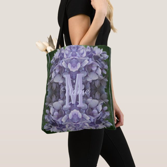 Custom Monogram Your Initial Name Hydrangea Flower Tote Bag (Close Up)