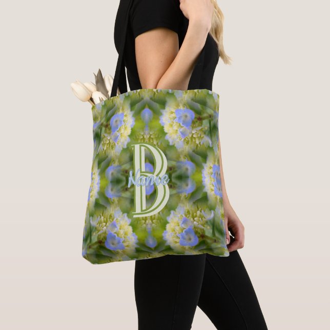 Custom Monogram Your Initial Name Hydrangea Flower Tote Bag (Close Up)