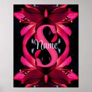Custom Monogram Your Initial Name Lily Floral Art Poster