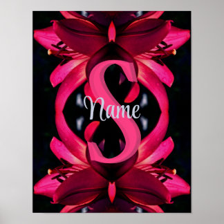 Custom Monogram Your Initial Name Lily Floral Art Poster