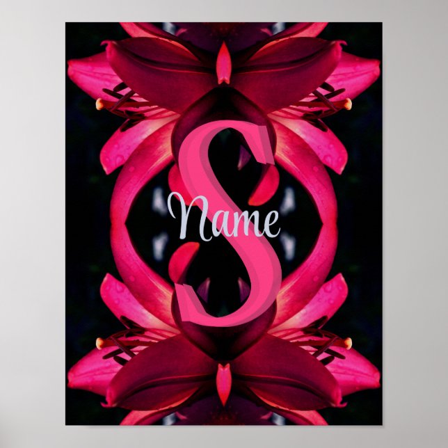 Custom Monogram Your Initial Name Lily Floral Art Poster (Front)