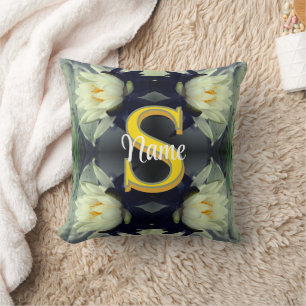 Custom Monogram Your Initial Name Lotus Flower Cushion