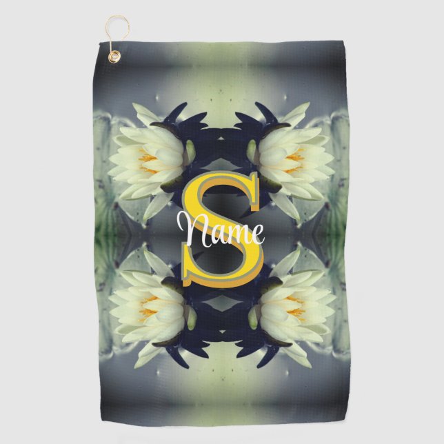 Custom Monogram Your Initial Name Lotus Flower  Golf Towel (Front)
