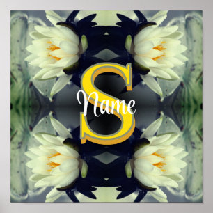 Custom Monogram Your Initial Name Lotus Flower Poster