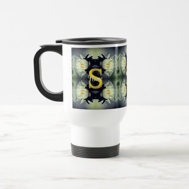 Custom Monogram Your Initial Name Lotus Flower  Travel Mug (Left)