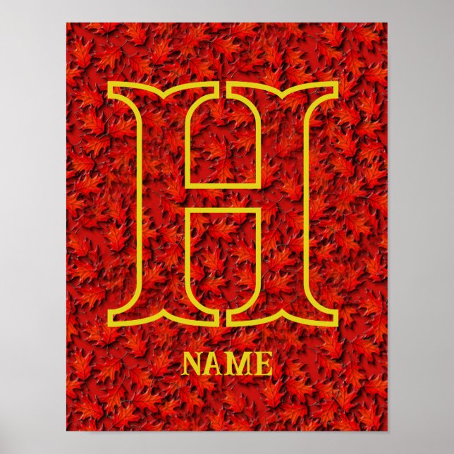 Custom Monogram Your Initial Name Oak Leaves Poster (Front)