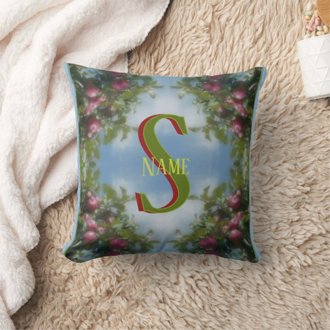 Custom Monogram Your Initial Name Red Apples Art Cushion (Blanket)