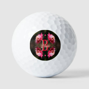 Custom Monogram Your Initial Name Red Flower Golf Balls