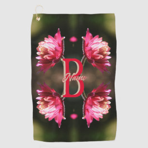 Custom Monogram Your Initial Name Red Flower Golf Towel