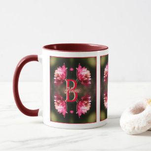 Custom Monogram Your Initial Name Red Flower Mug