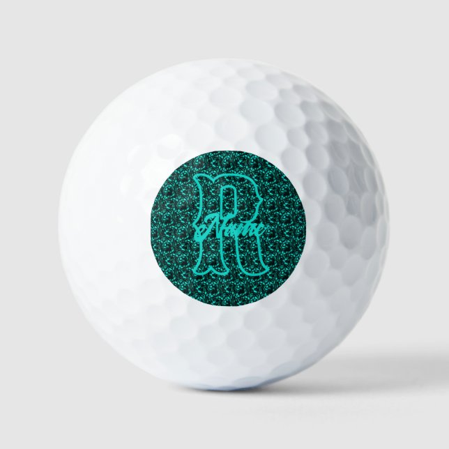 Custom Monogram Your Initial Name Turquoise Golf Balls (Front)