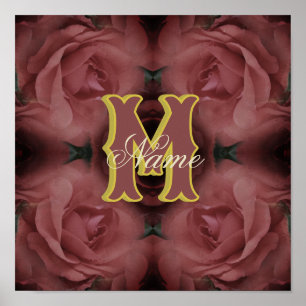 Custom Monogram Your Initial Name Vintage Roses Poster