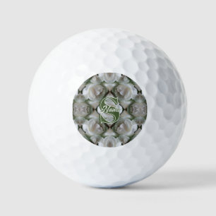 Custom Monogram Your Initial Name White Rose Golf Balls