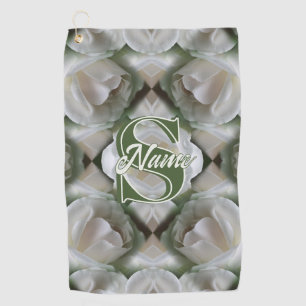 Custom Monogram Your Initial Name White Rose Golf Towel
