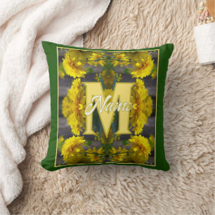 Custom Monogram Your Initial Name Yellow Flowers Cushion