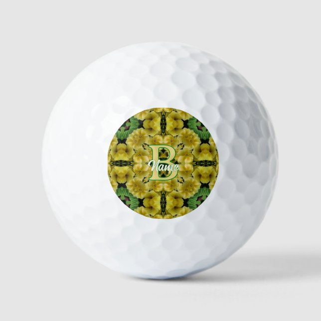 Custom Monogram Your Initial Primrose Flower Art Golf Balls (Front)