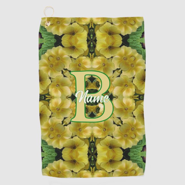 Custom Monogram Your Initial Primrose Flower Art Golf Towel (Front)