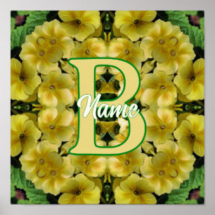 Custom Monogram Your Initial Primrose Flower Art Poster