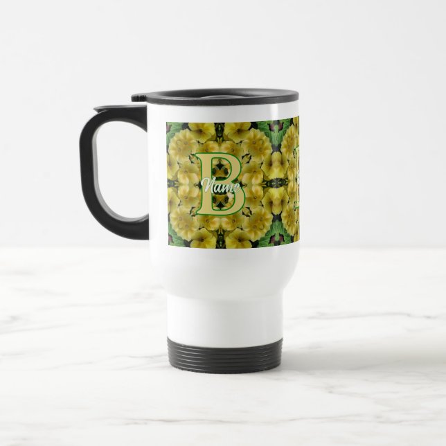 Custom Monogram Your Initial Primrose Flower Art Travel Mug (Left)