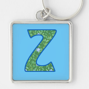 Custom Monogram Z Keychain, Ditsy Floral Pattern Key Ring