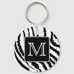 Custom Monogram, Zebra Pattern Animal Print. Key Ring