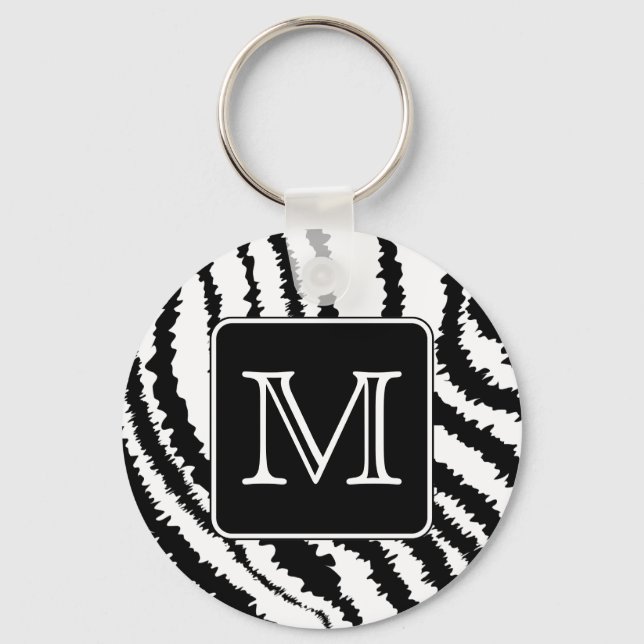 Custom Monogram, Zebra Pattern Animal Print. Key Ring (Front)
