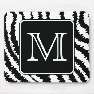 Custom Monogram, Zebra Pattern Animal Print. Mouse Mat