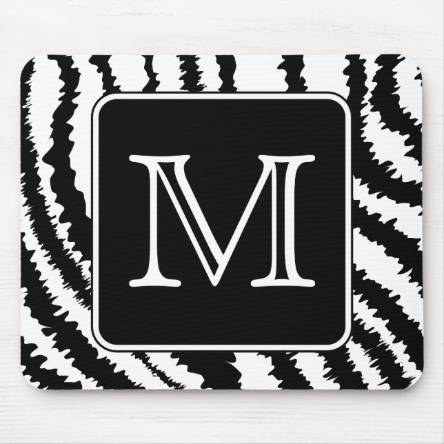 Custom Monogram, Zebra Pattern Animal Print. Mouse Mat (Front)