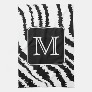 Custom Monogram, Zebra Pattern Animal Print. Tea Towel