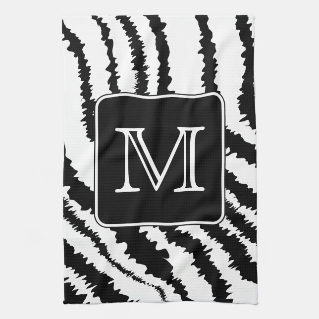 Custom Monogram, Zebra Pattern Animal Print. Tea Towel (Vertical)