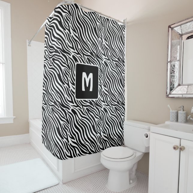 Custom Monogram Zebra Pattern Shower Curtain (In Situ)