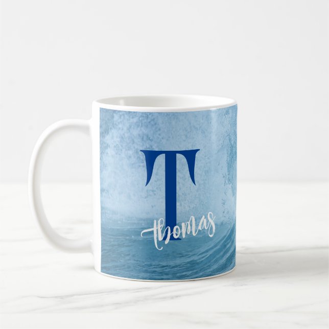 custom MONOGRAMED OCEAN WAVE SURF NAME Coffee Mug (Left)