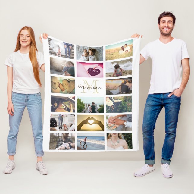Custom monogramed Photo Collage Fleece Blanket (In Situ)