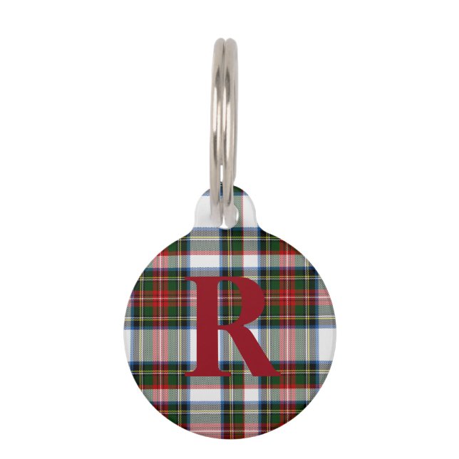 Custom Monogramed Stewart Dress Plaid Dog Tag (Front)