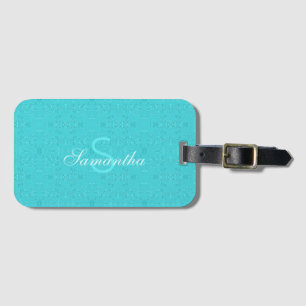 Custom Monogrammed Abstract Pattern Turquoise Blue Luggage Tag