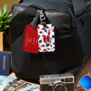 custom monogrammed athletes red blue soccer luggage tag