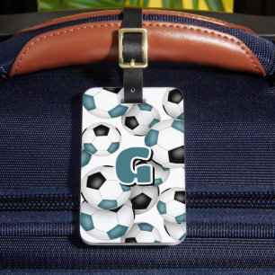 custom monogrammed athletes teal black soccer luggage tag