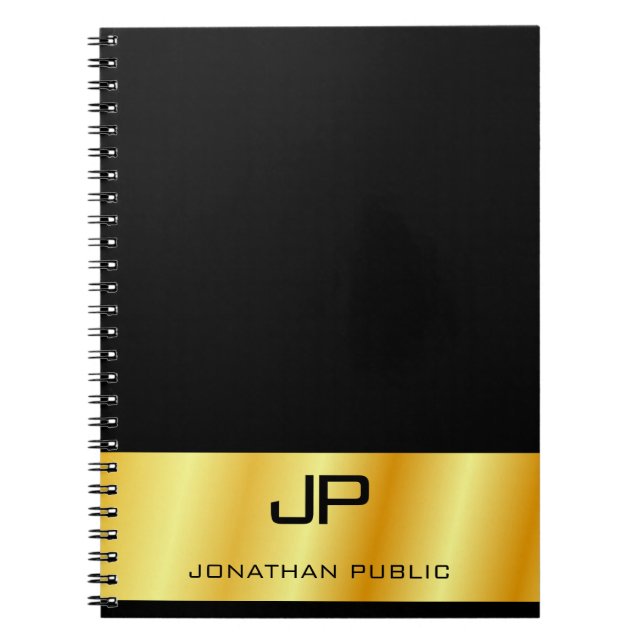 Custom Monogrammed Black And Gold Elegant Template Notebook (Front)