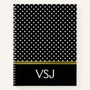 Custom Monogrammed Black and White Polka Dot Notebook