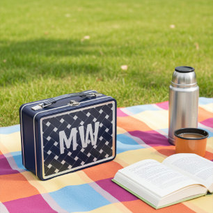 Custom Monogrammed Black and White Weaved Pattern Metal Lunch Box