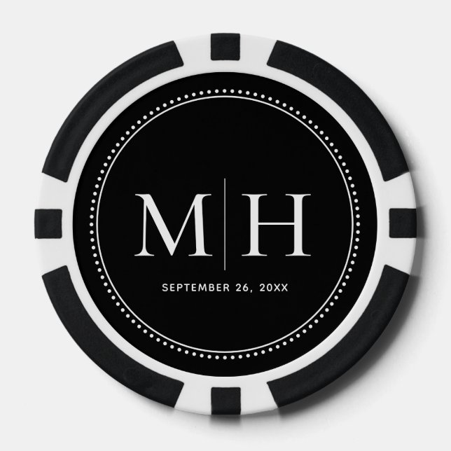 Custom Monogrammed Black Wedding Poker Chips (Front)