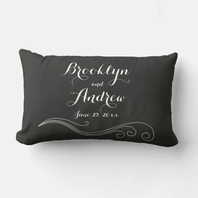 Custom Monogrammed Black White Wedding Pillows (Front)